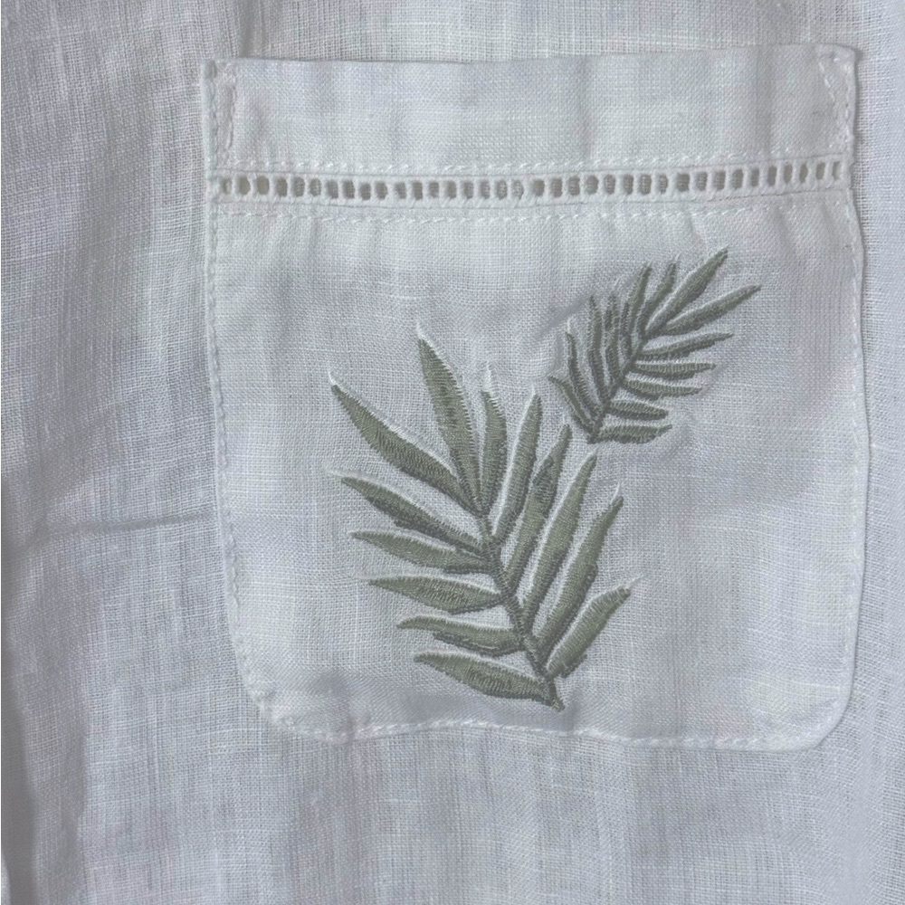 Calypso St. Barth White Button-Up Linen Tunic with Leaf Detail - Picture 4 of 14